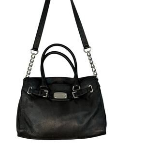 MICHAEL KORS Hamilton East West Black Pebbled Leather Satchel Shoulder Tote Bag